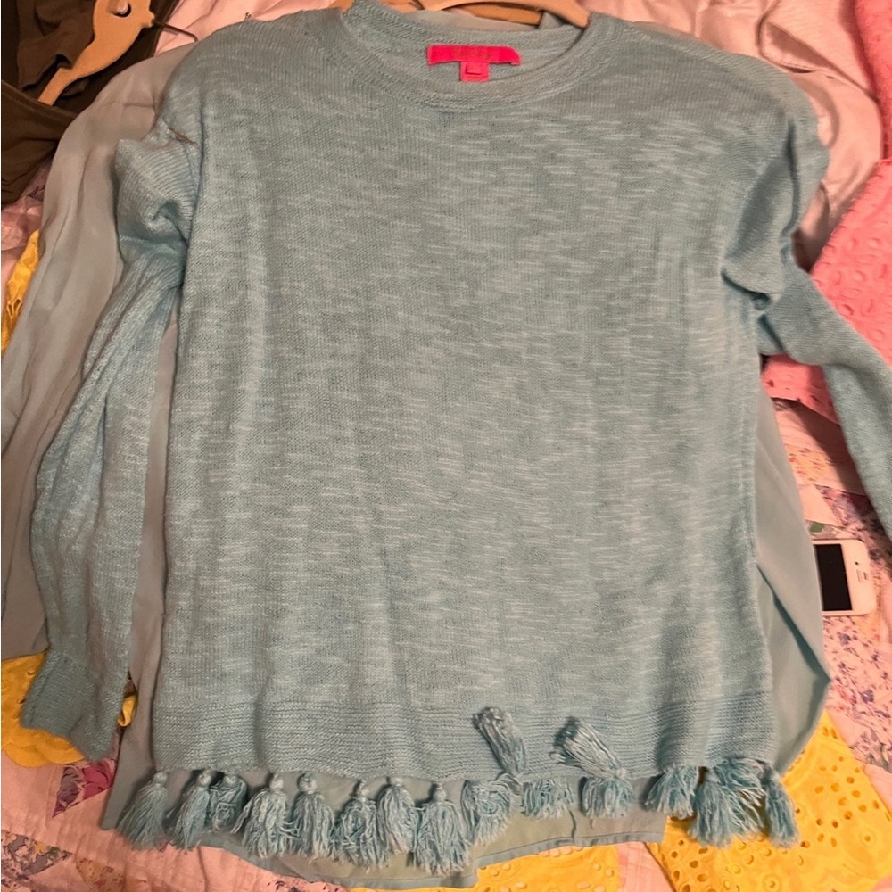 Lilly Pulitzer Aqua Tassel Sweater